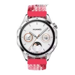 Sneezy Huawei Watch GT Runner-Sport 46mm- GT2 E 22mm Uyumlu Metal Klips Solo Fiberlink Örgü Kordon Kırmızı Beyaz