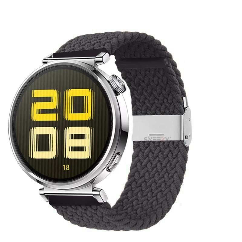 Sneezy Huawei Watch GT5 41mm İle Uyumlu Metal Klips Solo Fiberlink Kumaş Örgü Kordon Füme