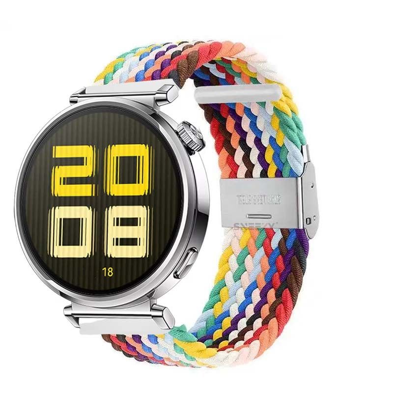 Sneezy Huawei Watch GT5 41mm İle Uyumlu Metal Klips Solo Fiberlink Kumaş Örgü Kordon Gökkuşağı