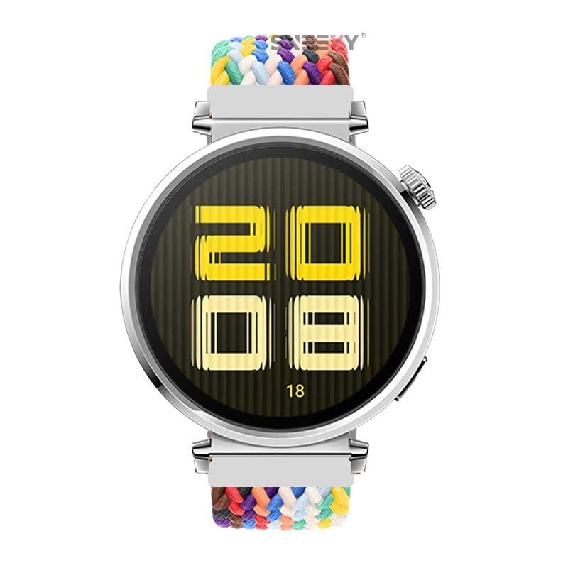 Sneezy Huawei Watch GT5 41mm İle Uyumlu Metal Klips Solo Fiberlink Kumaş Örgü Kordon Gökkuşağı