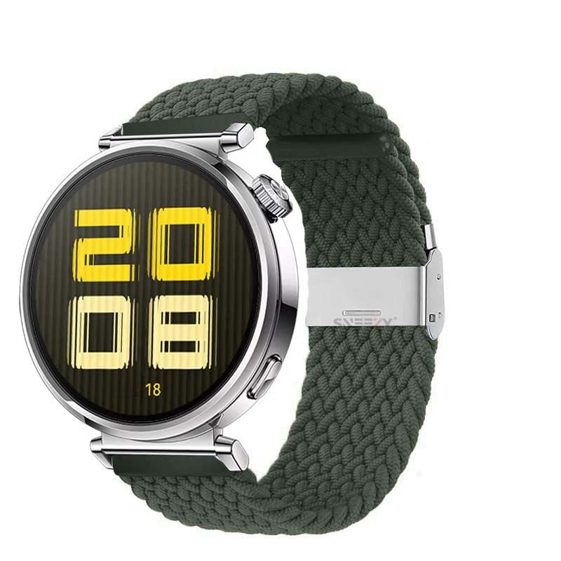 Sneezy Huawei Watch GT5 41mm İle Uyumlu Metal Klips Solo Fiberlink Kumaş Örgü Kordon Haki