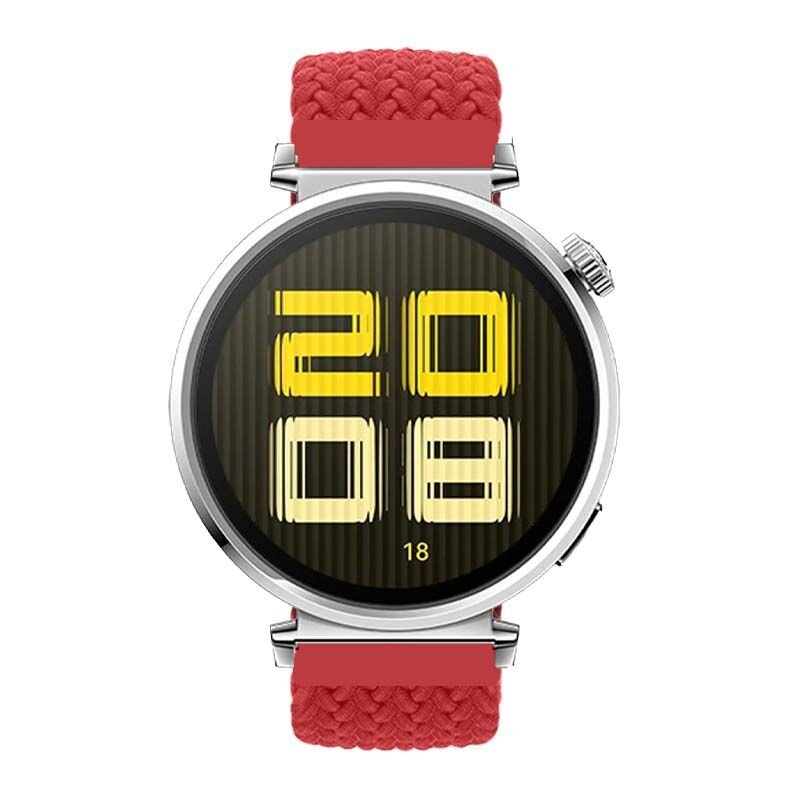 Sneezy Huawei Watch GT5 41mm İle Uyumlu Metal Klips Solo Fiberlink Kumaş Örgü Kordon Kırmızı