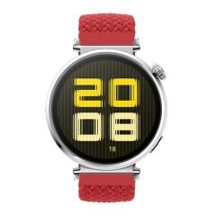 Sneezy Huawei Watch GT5 41mm İle Uyumlu Metal Klips Solo Fiberlink Kumaş Örgü Kordon Kırmızı