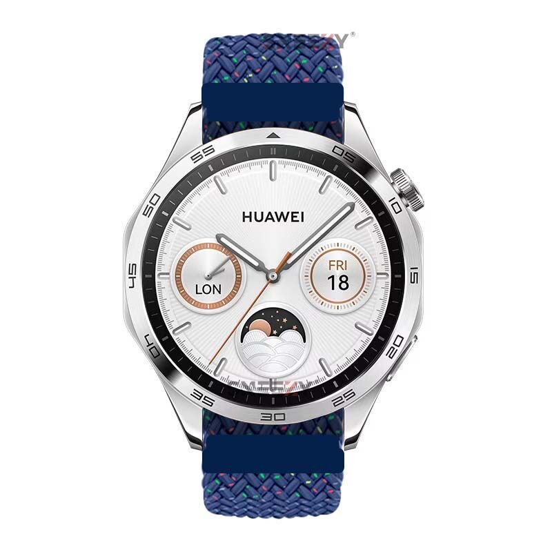 Sneezy Huawei Watch GT Runner-Sport 46mm- GT2 E 22mm Uyumlu Metal Klips Solo Fiberlink Örgü Kordon Mavi Gökkuşağı