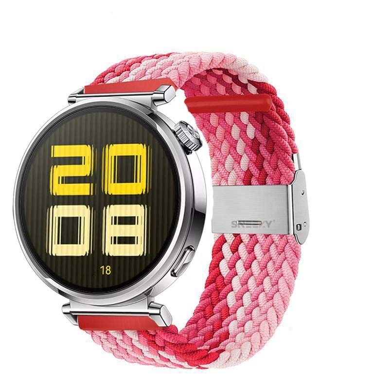 Sneezy Huawei Watch GT5 41mm İle Uyumlu Metal Klips Solo Fiberlink Kumaş Örgü Kordon Kırmızı Beyaz