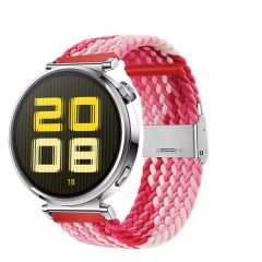 Sneezy Huawei Watch GT5 41mm İle Uyumlu Metal Klips Solo Fiberlink Kumaş Örgü Kordon Kırmızı Beyaz