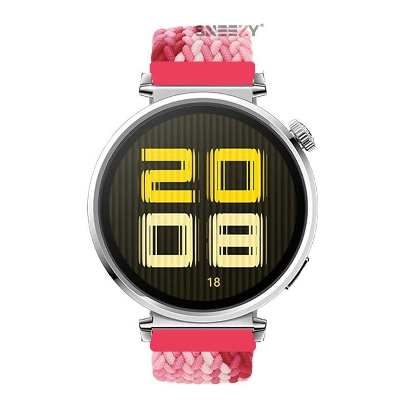 Sneezy Huawei Watch GT5 41mm İle Uyumlu Metal Klips Solo Fiberlink Kumaş Örgü Kordon Kırmızı Beyaz
