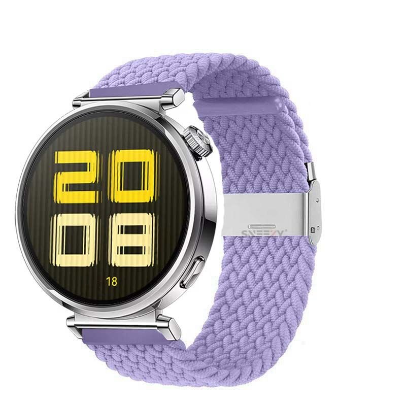 Sneezy Huawei Watch GT5 41mm İle Uyumlu Metal Klips Solo Fiberlink Kumaş Örgü Kordon Lila
