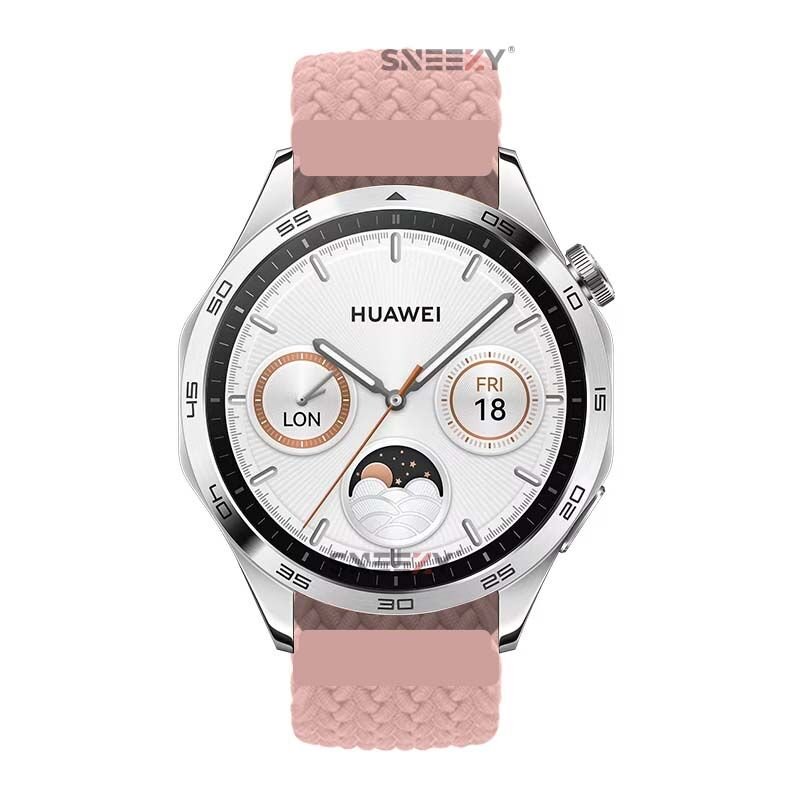 Sneezy Huawei Watch GT Runner-Sport 46mm- GT2 E 22mm Uyumlu Metal Klips Solo Fiberlink Örgü Kordon Pembe - Pembe