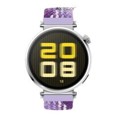 Sneezy Huawei Watch GT5 41mm İle Uyumlu Metal Klips Solo Fiberlink Kumaş Örgü Kordon Lila Beyaz