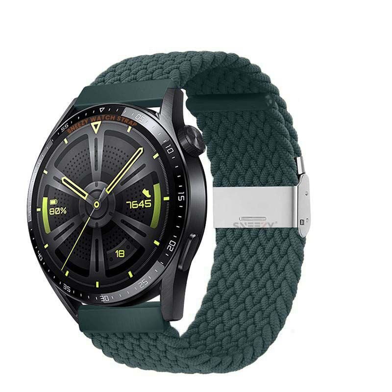 Sneezy Huawei Watch GT Runner-Sport 46mm- GT2 E 22mm Uyumlu Metal Klips Solo Fiberlink Örgü Kordon Petrol