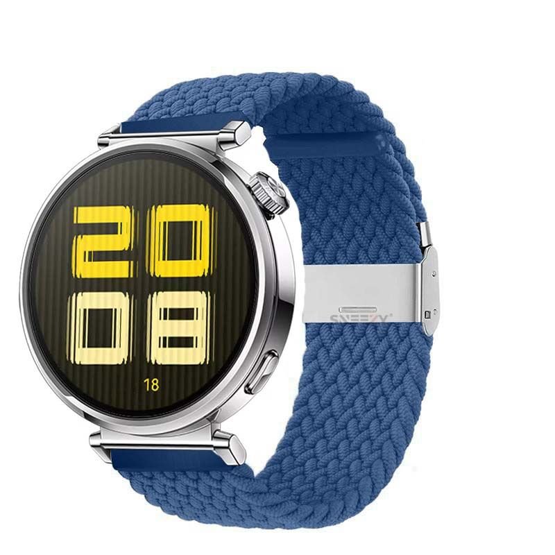 Sneezy Huawei Watch GT5 41mm İle Uyumlu Metal Klips Solo Fiberlink Kumaş Örgü Kordon Mavi