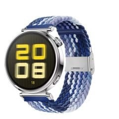 Sneezy Huawei Watch GT5 41mm İle Uyumlu Metal Klips Solo Fiberlink Kumaş Örgü Kordon Mavi Beyaz