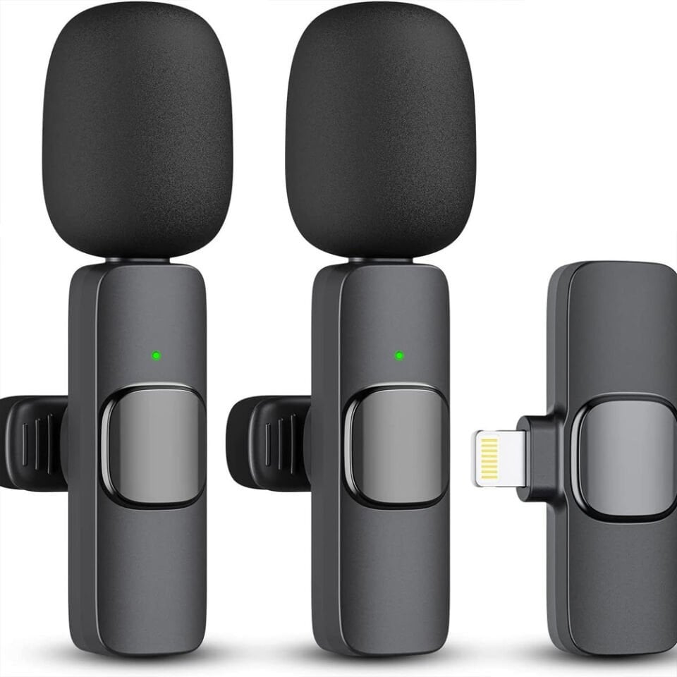iPhone Uyumlu Lightning Girişli Kablosuz Yaka Mikrofonu Çift Mikrofonlu Wireless Mikrofon Seti