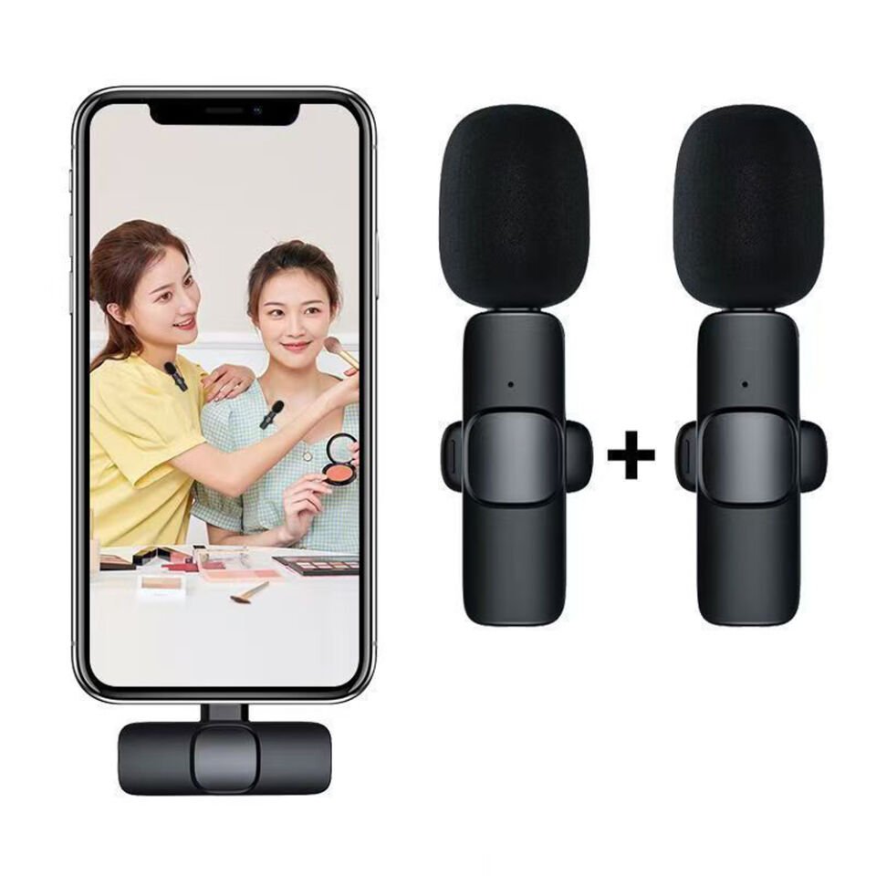 iPhone Uyumlu Lightning Girişli Kablosuz Yaka Mikrofonu Çift Mikrofonlu Wireless Mikrofon Seti