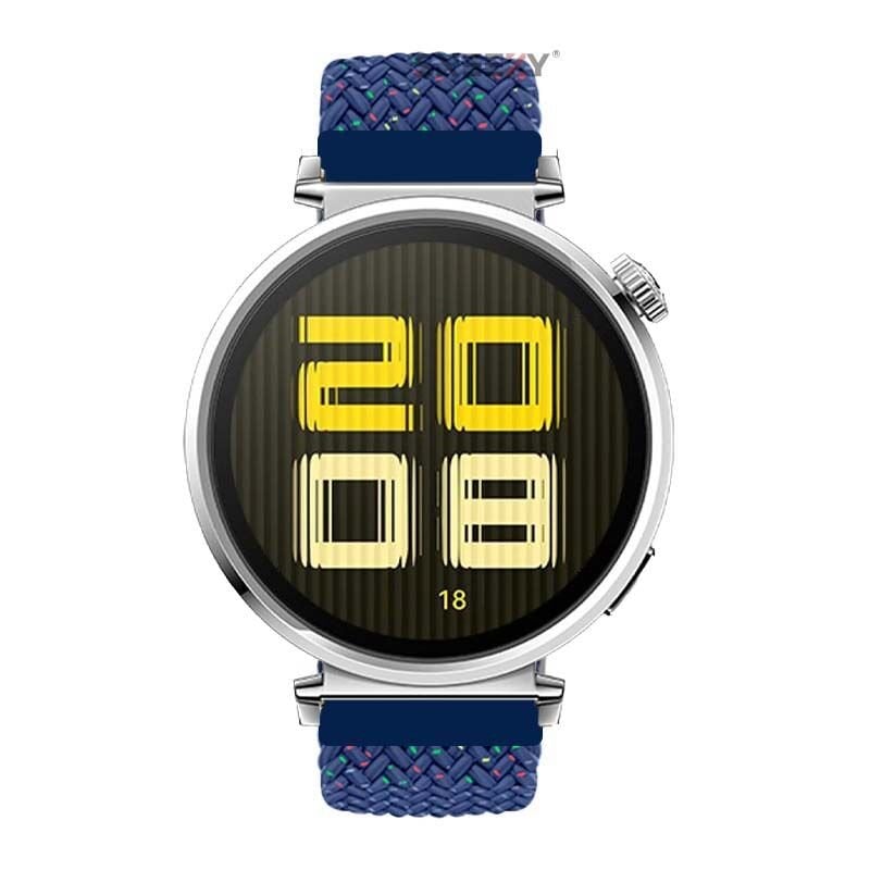 Sneezy Huawei Watch GT5 41mm İle Uyumlu Metal Klips Solo Fiberlink Kumaş Örgü Kordon Mavi Gökkuşağı