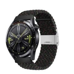 Sneezy Huawei Watch GT Runner-Sport 46mm- GT2 E 22mm Uyumlu Metal Klips Solo Fiberlink Örgü Kordon Siyah Gökkuşağı