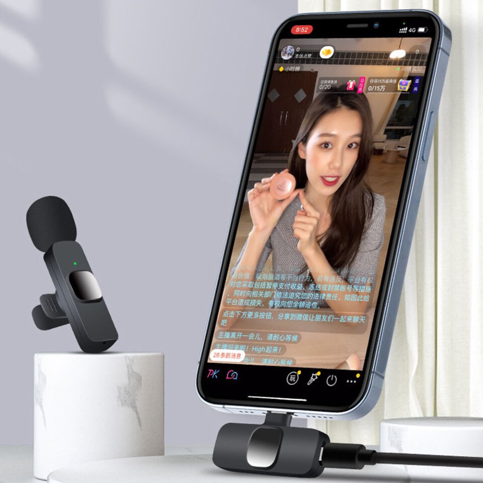 Type-C Girişli Çift Kablosuz Yaka Mikrofonu iOS Android Uyum Wireless Mikrofon Seti Yayın Vlog Kayıt