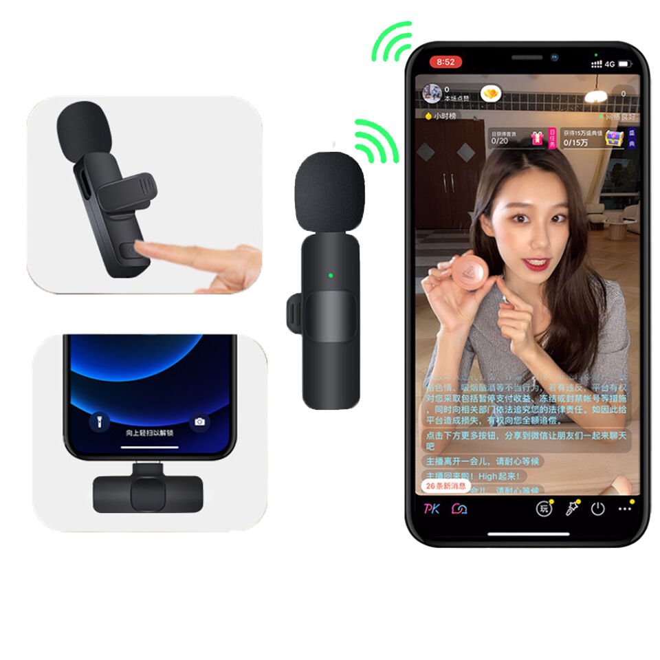 Type-C Girişli Çift Kablosuz Yaka Mikrofonu iOS Android Uyum Wireless Mikrofon Seti Yayın Vlog Kayıt