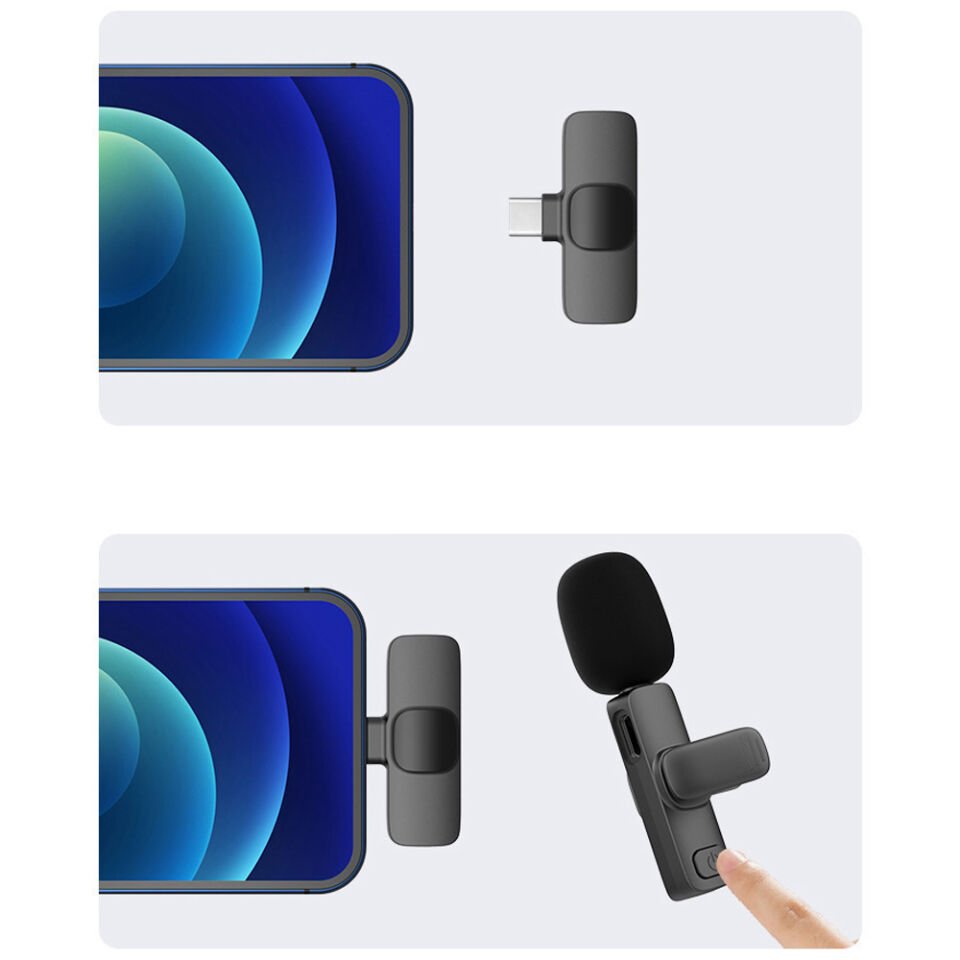 Type-C Girişli Çift Kablosuz Yaka Mikrofonu iOS Android Uyum Wireless Mikrofon Seti Yayın Vlog Kayıt