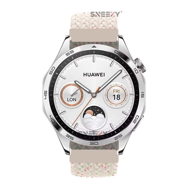 Sneezy Huawei Watch GT Runner-Sport 46mm- GT2 E 22mm Uyumlu Metal Klips Solo Fiberlink Örgü Kordon Strlight Gökkuşağı