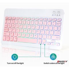 Samsung Tab A7 10.4 inç 2020-21 T500 Uyumlu RGB Işıklı Bluetooth & Wireless Türkçe Klavye Mouse Seti Pembe - Pembe