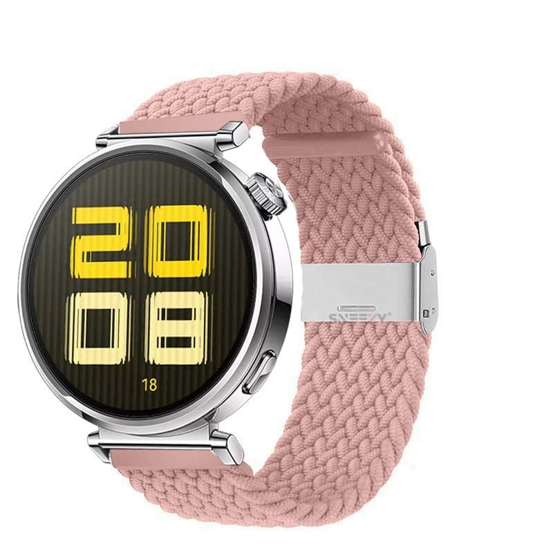 Sneezy Huawei Watch GT5 41mm İle Uyumlu Metal Klips Solo Fiberlink Kumaş Örgü Kordon Pembe