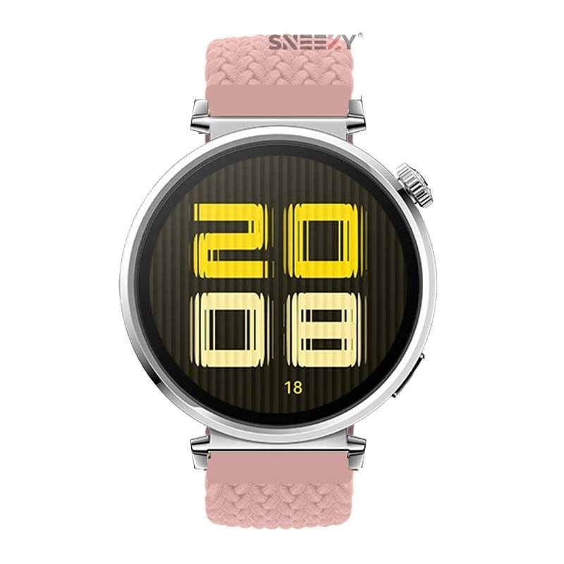 Sneezy Huawei Watch GT5 41mm İle Uyumlu Metal Klips Solo Fiberlink Kumaş Örgü Kordon Pembe