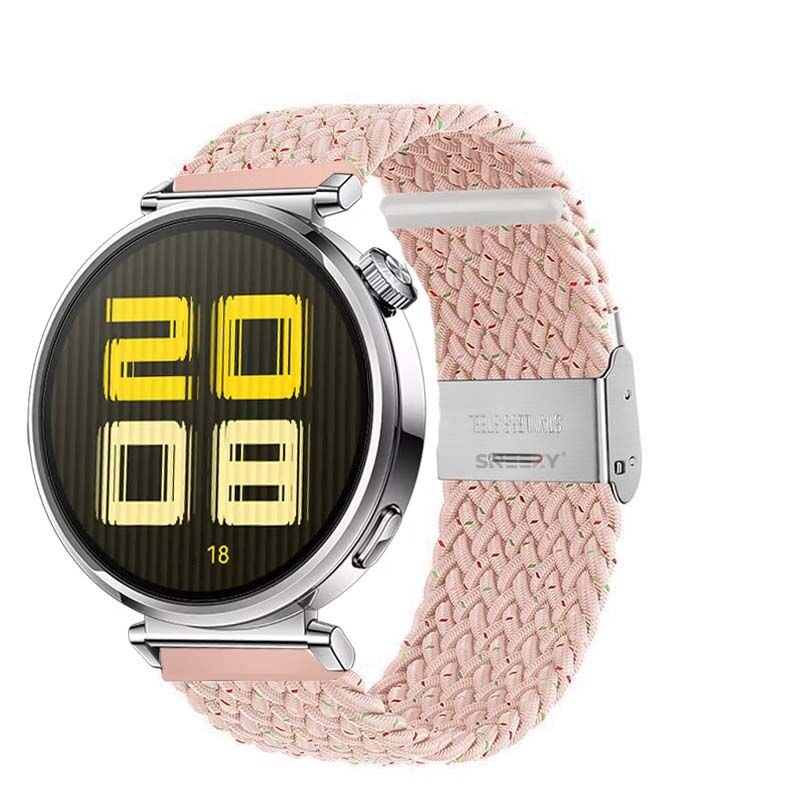 Sneezy Huawei Watch GT5 41mm İle Uyumlu Metal Klips Solo Fiberlink Kumaş Örgü Kordon Pudra