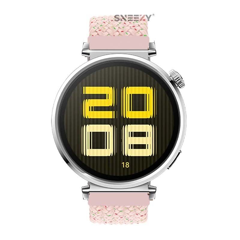 Sneezy Huawei Watch GT5 41mm İle Uyumlu Metal Klips Solo Fiberlink Kumaş Örgü Kordon Pudra