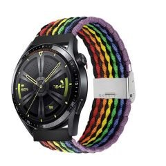 Huawei Watch 3 Elite-Classic 46mm-Watch 3 Pro 22mm Uyumlu Metal Klips Solo Fiberlink Örgü Kordon Gökkuşağı Siyah
