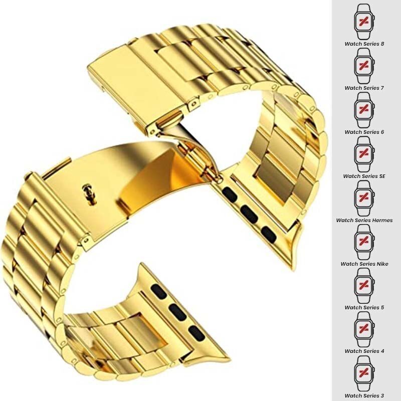 Apple Watch Ultra Seri 49mm Uyumlu Ironweft Döküm Çelik Metal Kordon Gold