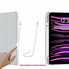 Apple iPad 11.Nesil 11 İnç 2025 Kılıf Premium Kalem Bölmeli Uyku Modlu Kapaklı Smart Case Gri