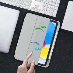 Apple iPad 11.Nesil 11 İnç 2025 Kılıf Premium Kalem Bölmeli Uyku Modlu Kapaklı Smart Case Gri