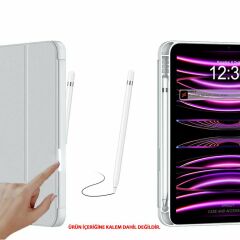 Apple iPad 11.Nesil 11 İnç 2025 Kılıf Premium Kalem Bölmeli Uyku Modlu Kapaklı Smart Case Gri