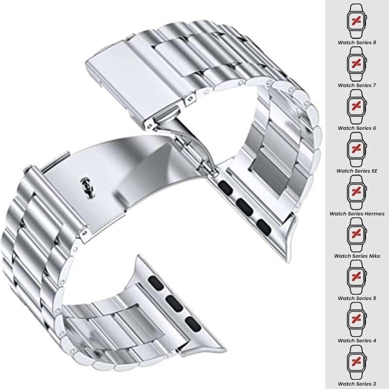Apple Watch Ultra Seri 49mm Uyumlu Ironweft Döküm Çelik Metal Kordon Gümüş