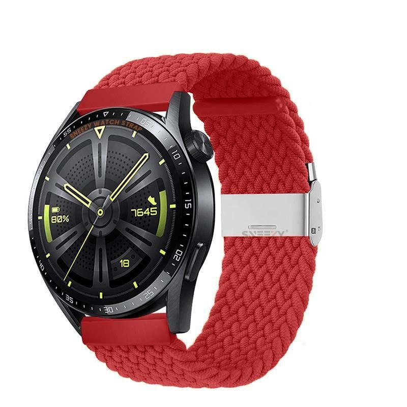 Huawei Watch 3 Elite-Classic 46mm-Watch 3 Pro 22mm Uyumlu Metal Klips Solo Fiberlink Örgü Kordon Kırmızı - Kırmızı