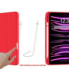 Apple iPad 11.Nesil 11 İnç 2025 Kılıf Premium Kalem Bölmeli Uyku Modlu Kapaklı Smart Case Kırmızı