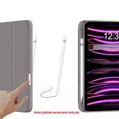 Apple iPad 11.Nesil 11 İnç 2025 Kılıf Premium Kalem Bölmeli Uyku Modlu Kapaklı Smart Case Koyu Gri