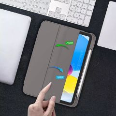 Apple iPad 11.Nesil 11 İnç 2025 Kılıf Premium Kalem Bölmeli Uyku Modlu Kapaklı Smart Case Koyu Gri