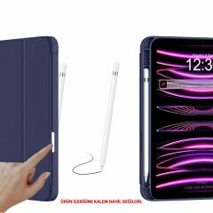 Apple iPad 11.Nesil 11 İnç 2025 Kılıf Premium Kalem Bölmeli Uyku Modlu Kapaklı Smart Case Lacivert
