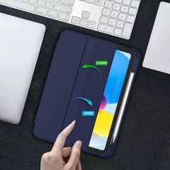 Apple iPad 11.Nesil 11 İnç 2025 Kılıf Premium Kalem Bölmeli Uyku Modlu Kapaklı Smart Case Lacivert