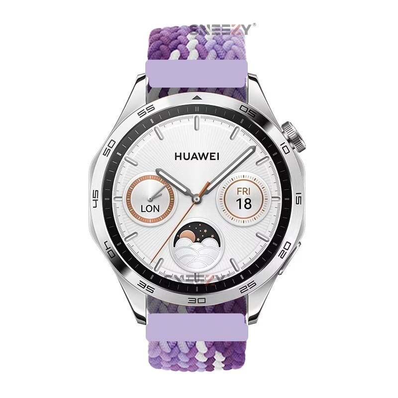 Huawei Watch 3 Elite-Classic 46mm-Watch 3 Pro 22mm Uyumlu Metal Klips Solo Fiberlink Örgü Kordon Lila Beyaz