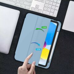Apple iPad 11.Nesil 11 İnç 2025 Kılıf Premium Kalem Bölmeli Uyku Modlu Kapaklı Smart Case Mavi