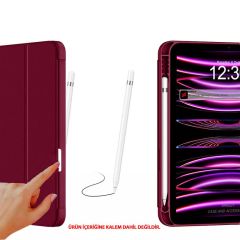 Apple iPad 11.Nesil 11 İnç 2025 Kılıf Premium Kalem Bölmeli Uyku Modlu Kapaklı Smart Case Mürdüm