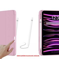 Apple iPad 11.Nesil 11 İnç 2025 Kılıf Premium Kalem Bölmeli Uyku Modlu Kapaklı Smart Case Pembe