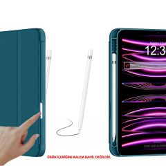 Apple iPad 11.Nesil 11 İnç 2025 Kılıf Premium Kalem Bölmeli Uyku Modlu Kapaklı Smart Case Petrol Mavisi