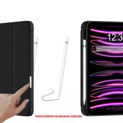 Apple iPad 11.Nesil 11 İnç 2025 Kılıf Premium Kalem Bölmeli Uyku Modlu Kapaklı Smart Case Siyah