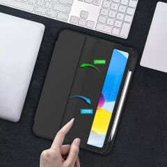 Apple iPad 11.Nesil 11 İnç 2025 Kılıf Premium Kalem Bölmeli Uyku Modlu Kapaklı Smart Case Siyah