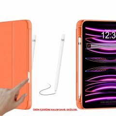 Apple iPad 11.Nesil 11 İnç 2025 Kılıf Premium Kalem Bölmeli Uyku Modlu Kapaklı Smart Case Turuncu